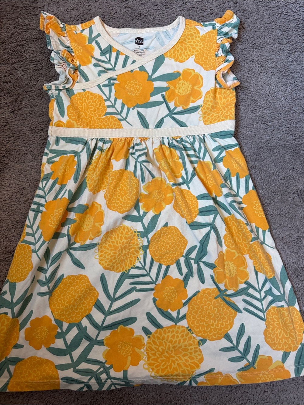 Tea Collection Yellow Floral Ruffle Sleeve Dress